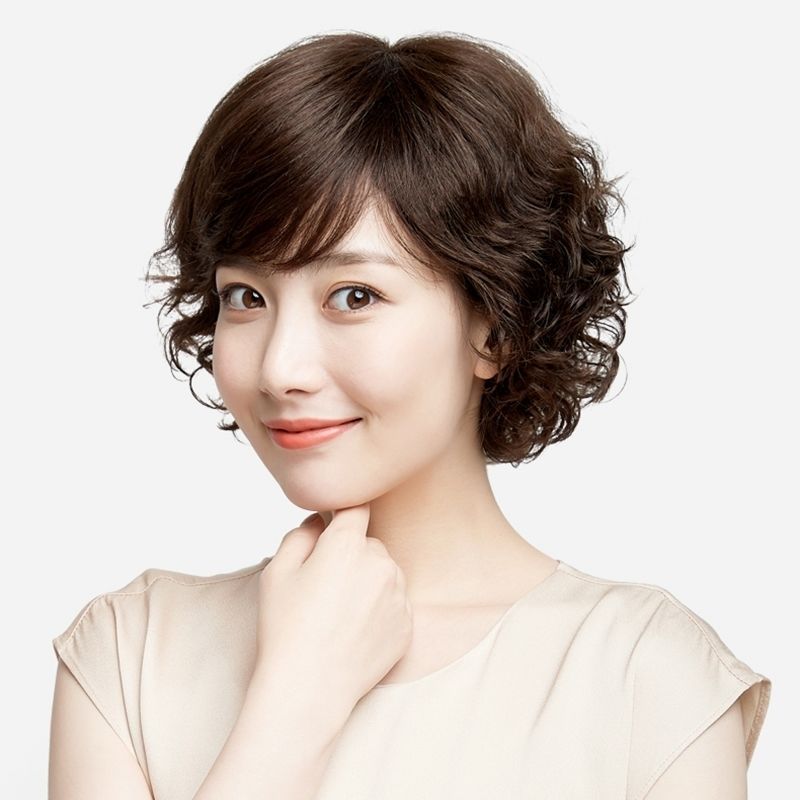 Female Short Full Human Mother Lady Real Hair Wig