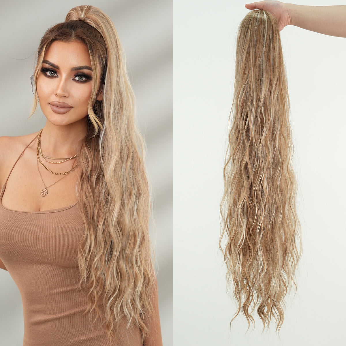 Inch Extra Long Curl Drawstring Net Pocket Elastic Water Wig Ponytail