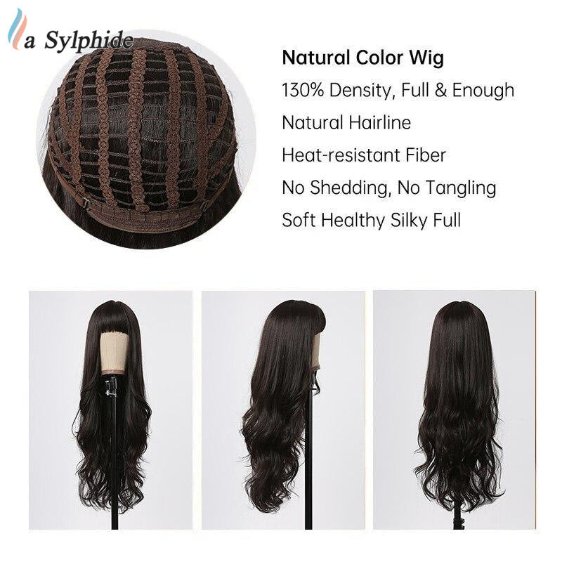 Female Big Wave Roman Curly Bangs Hair White Gold Color Wig Long Curls
