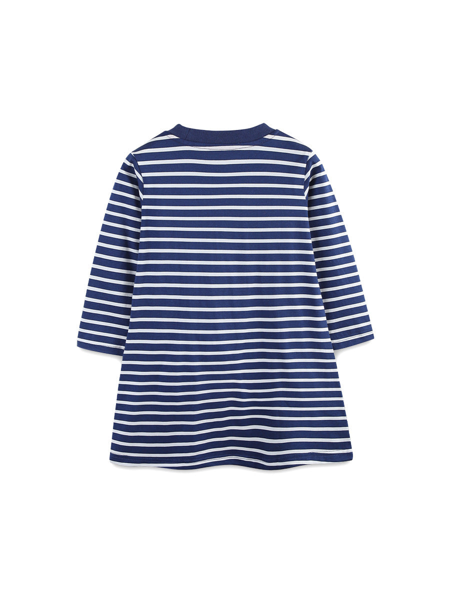 Autumn Fashion Patch Princess Round Neck Striped Children's Dress