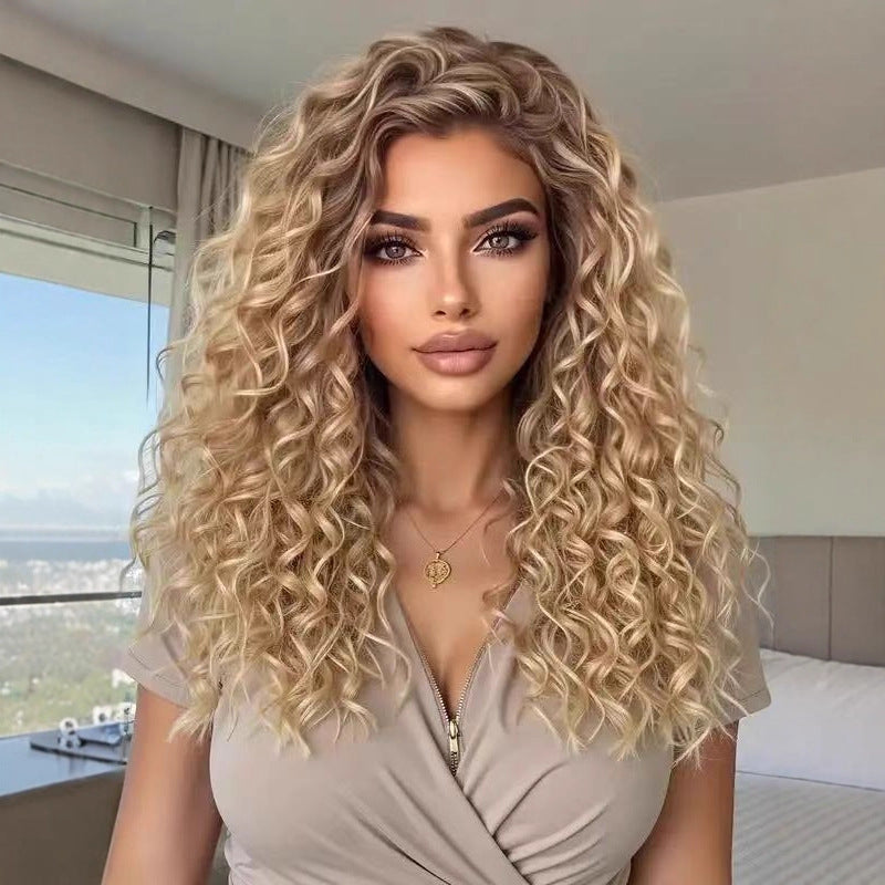 African Small Curly Hair Front Lace Medium Chemical Fiber Wig Long Curls