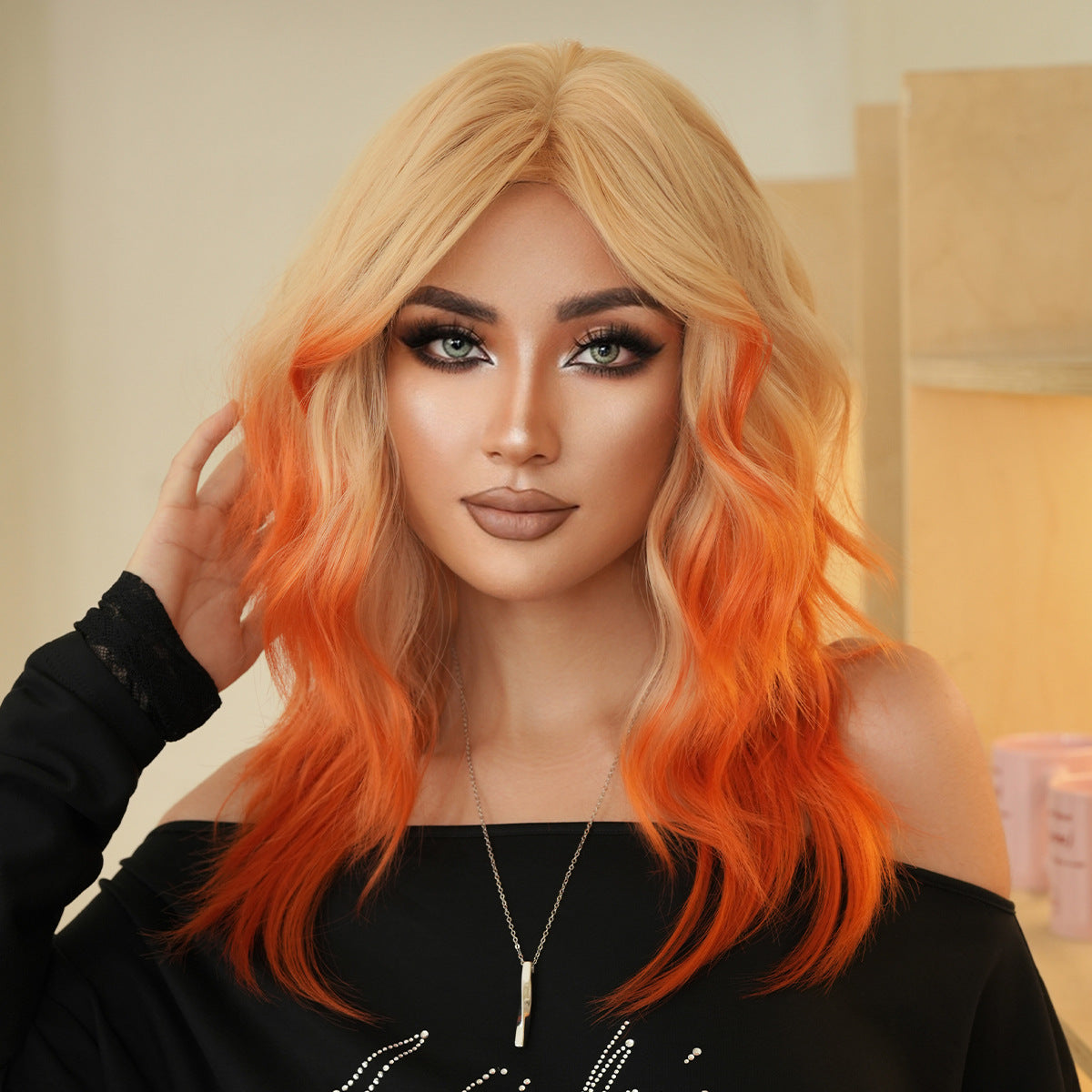 Wavy Orange Female Bangs Food For Halloween Wig Short Curly Hair