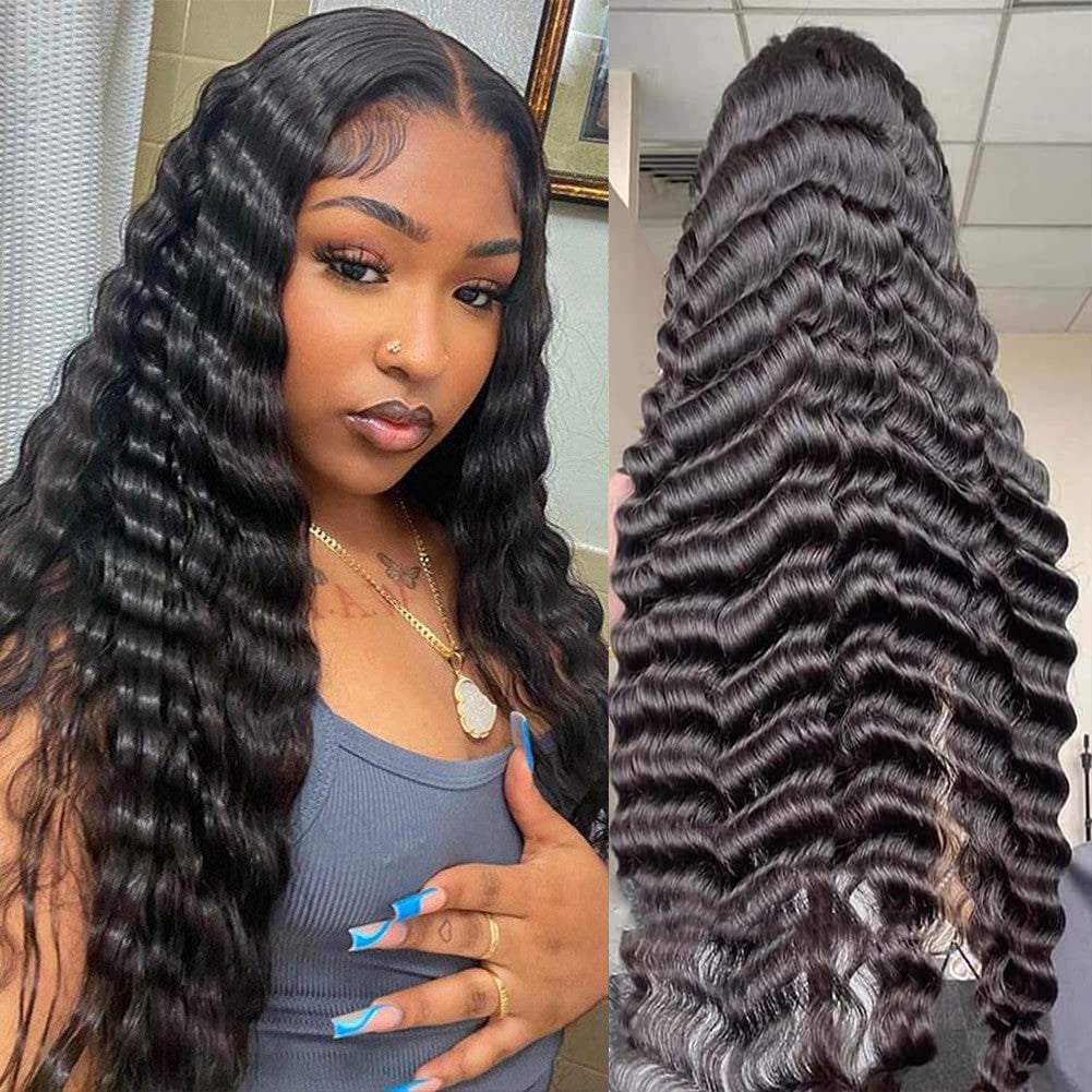 Unique Human Deep Wave Lace Head Real Hair Wig