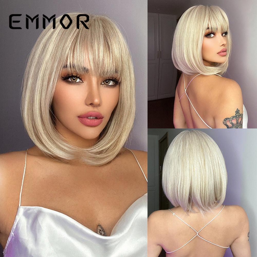 Short Hair Bangs Head Chemical Fiber Long Straight Wig