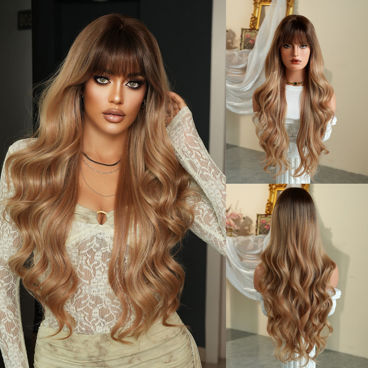 Quality Super Curly Female Brown Big Wig Long Curls