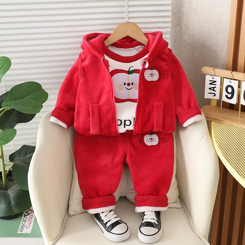 Children's Korean Style Clothing Fleece Padded Bear Children's Suit