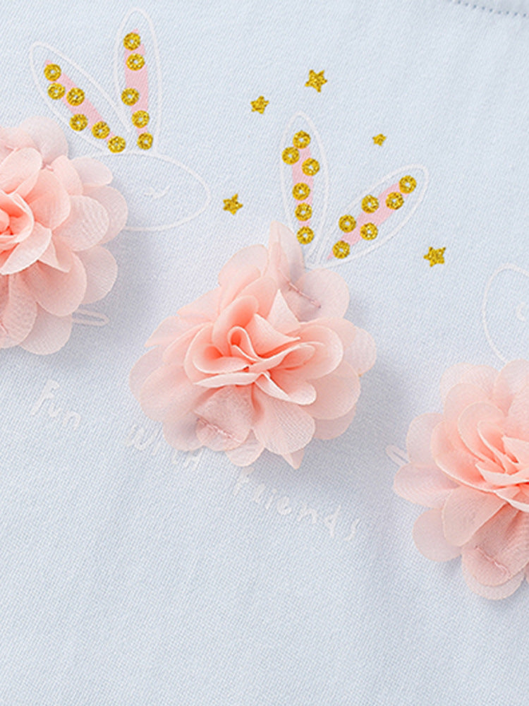 Summer Flower Cotton Short Sleeve Round Children's T-shirt
