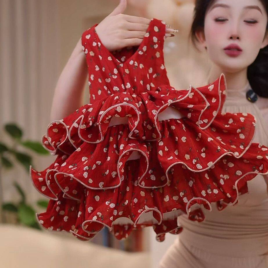 Summer Pettiskirt Fashion Strap Dress Princess Floral Children's Suit