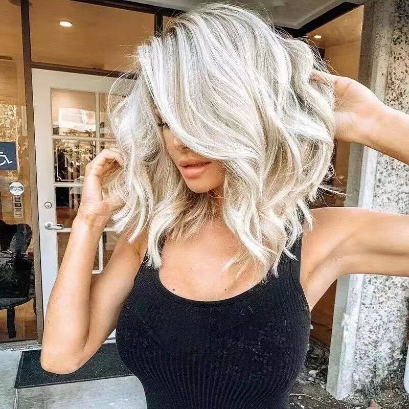 Gradient Color Long Female Big Wave Wig Short Curly Hair