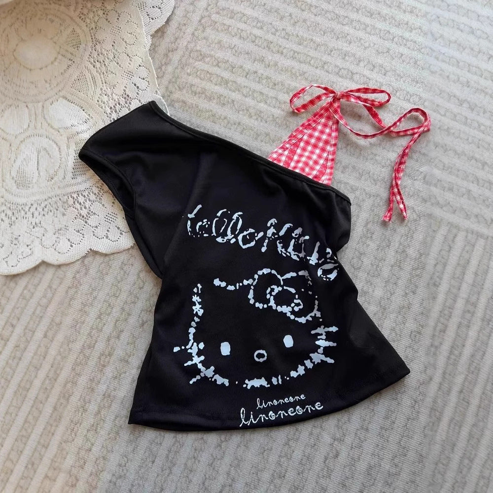 Children's Short-sleeved Fashionable Stitching Design Vest Small Shirt Top Children's T-shirt