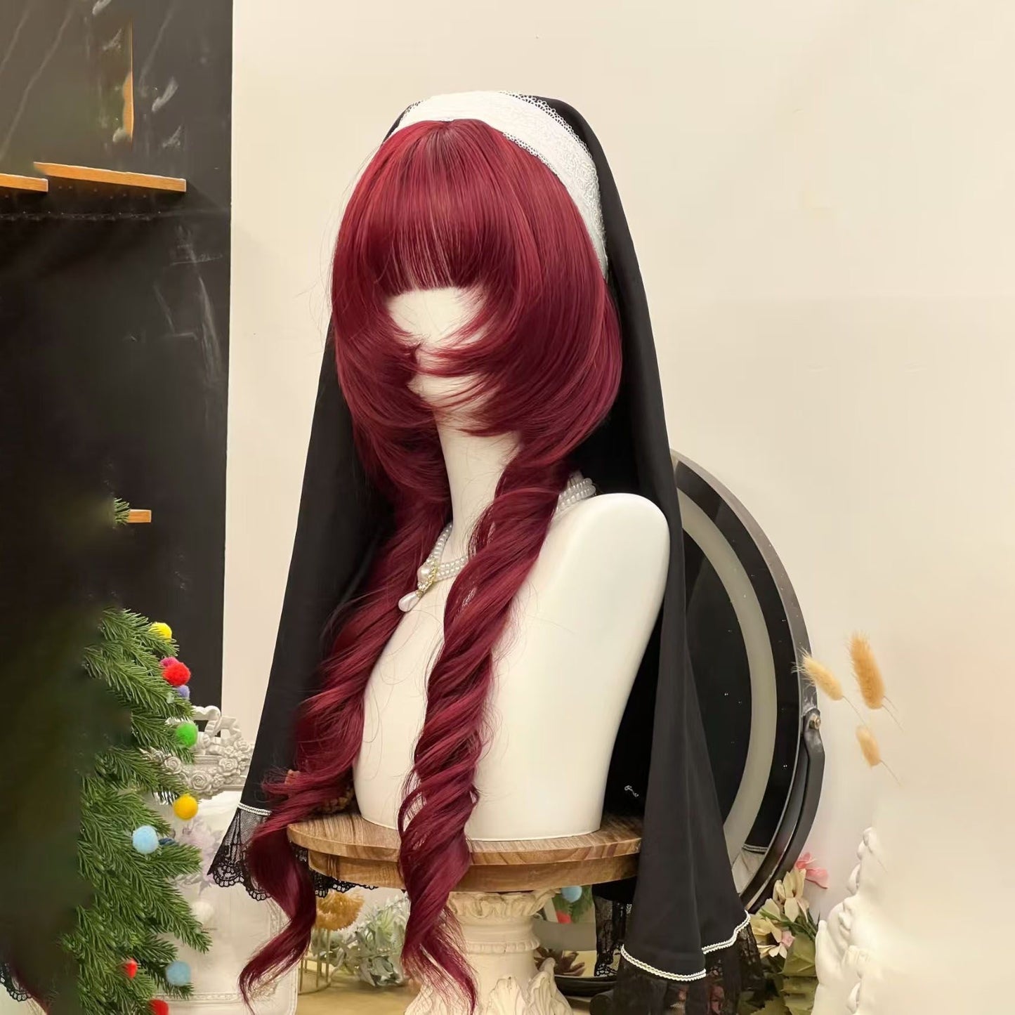 Women's Layered Modified Face Special Wine Red Subculture Jellyfish Head Personality Wig Long Curls