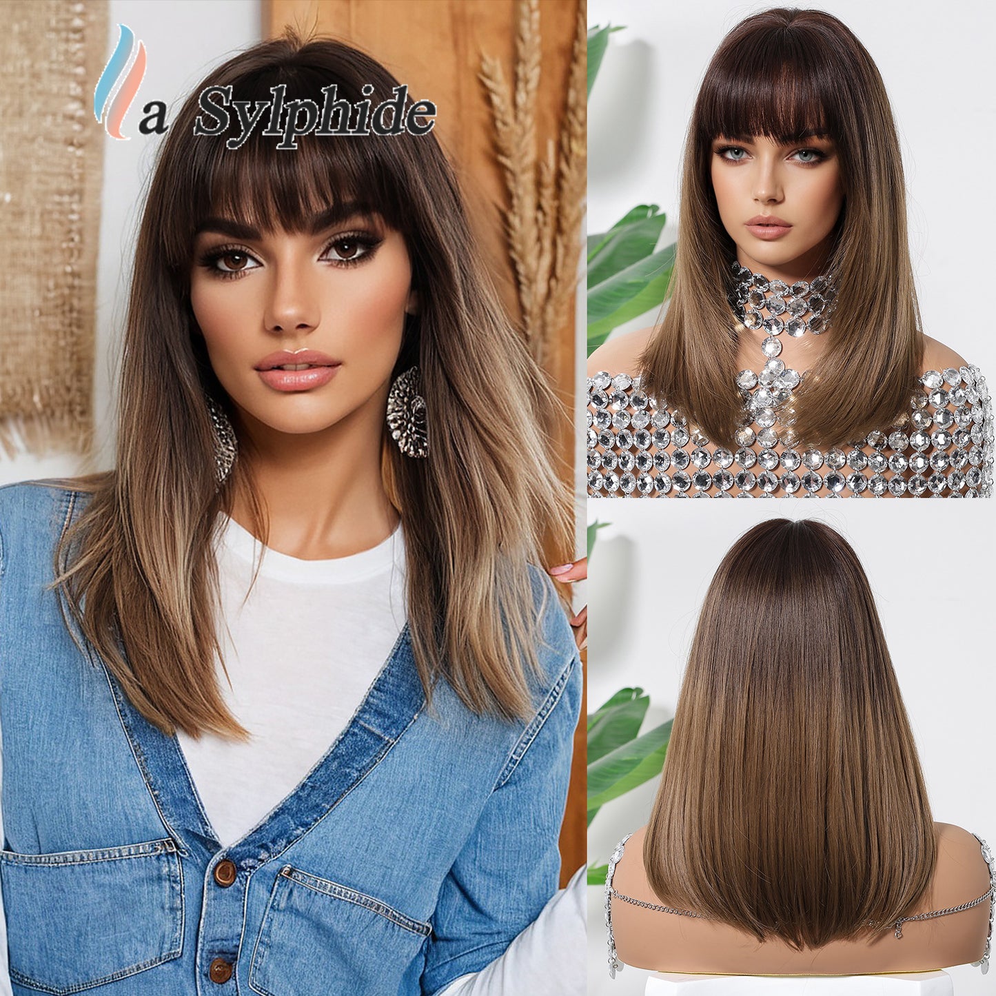 Women's Lightweight Breathable Mid-length Natural One-piece Collarbone Simulation Full Wig Short Straight Hair