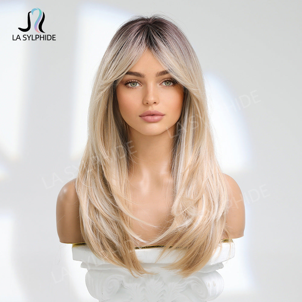 Women's Optional Bangs Texture Straight Hair Wig Long Curls
