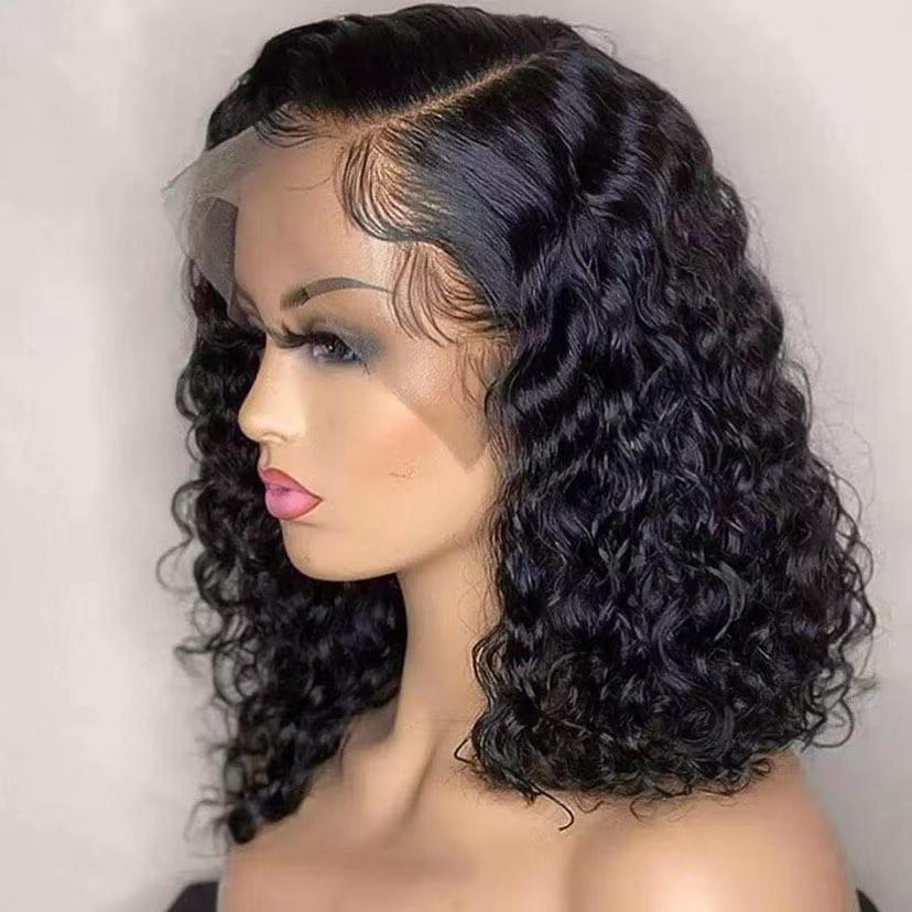 Women's Front Lace Short Curly Hair African Small Black Wig Long Curls