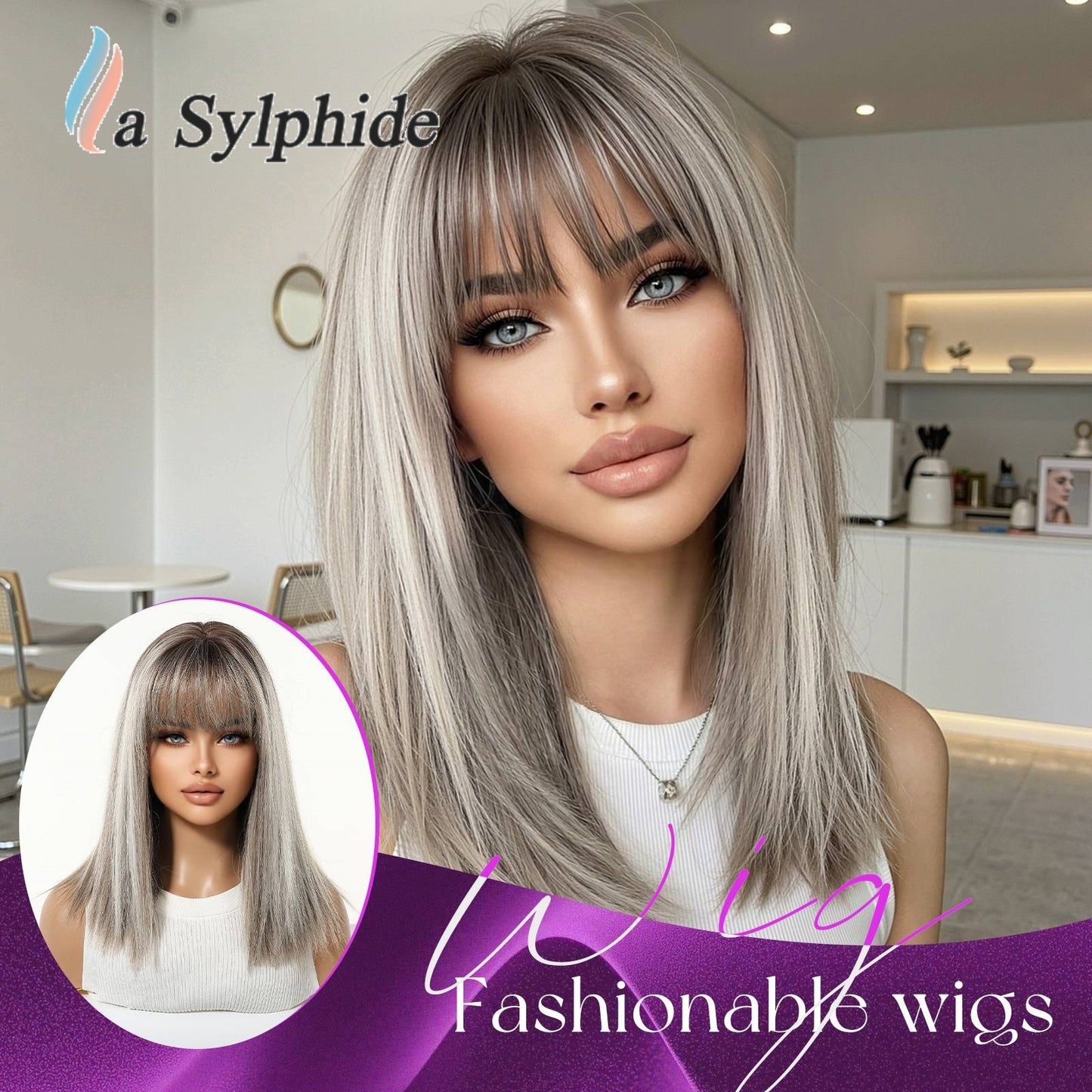 Female Summer Natural Cartoon Bangs Mid-length Collarbone Length Real Hair Wig