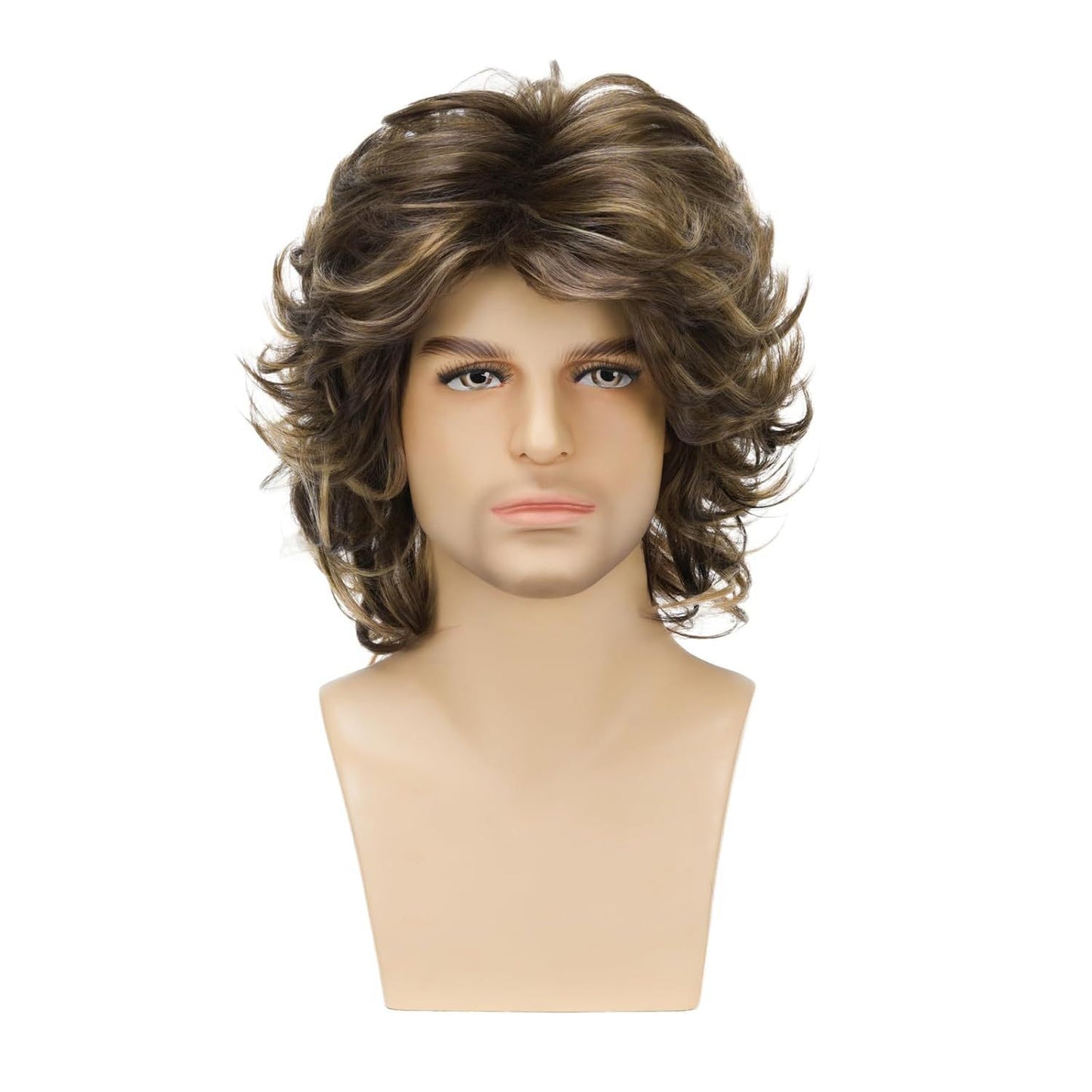 Men's Curly Hair Small Curls Brown Mixed Color Synthetic Men's Wig