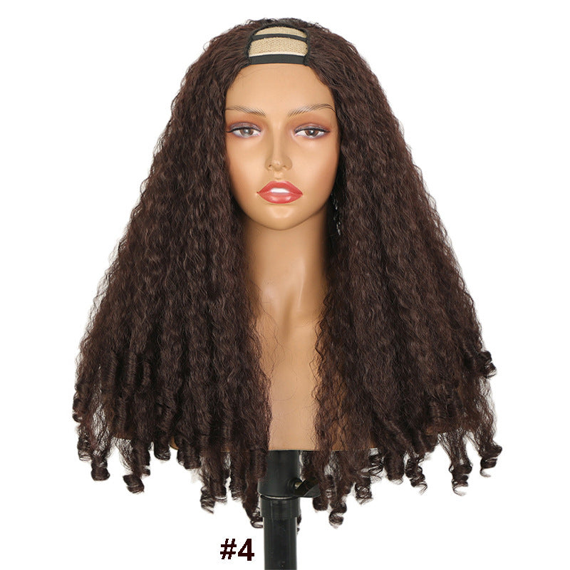 Black Fluffy Screws Curly Hair Hairpiece Clip Half Wig Long Curls