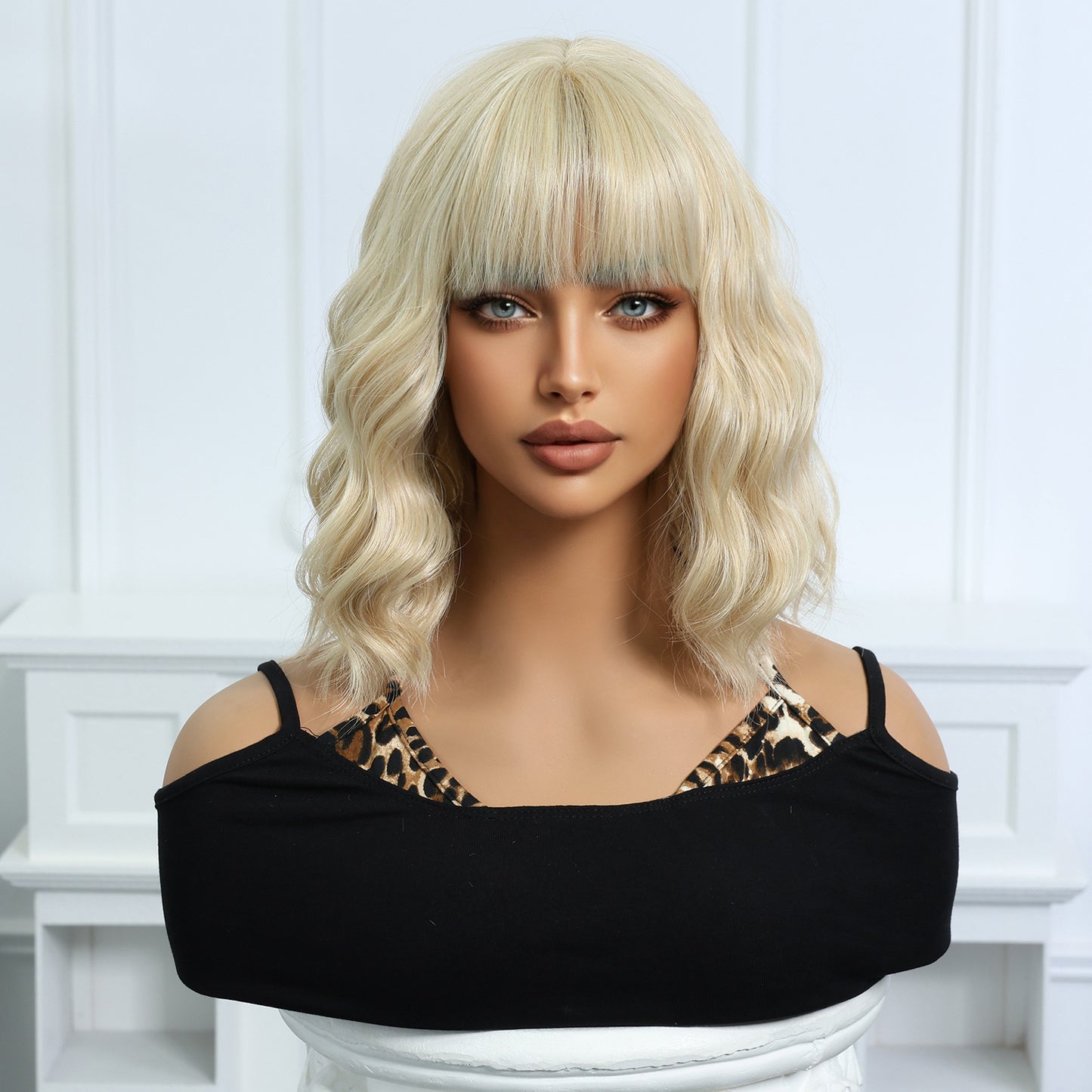 Female Cute Style Golden Short Curly Hair Matte Fiber Full Wig Long Curls