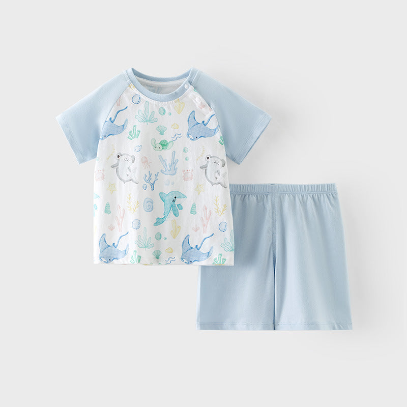 Women's & Men's Pure Cotton Short Sleeve Going Out Clothes Two-piece Summer Work Children's Suit