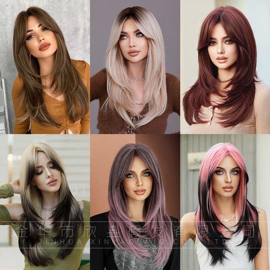 Female Bangs Gradient Long Straight Hair High Quality Natural Other Wig