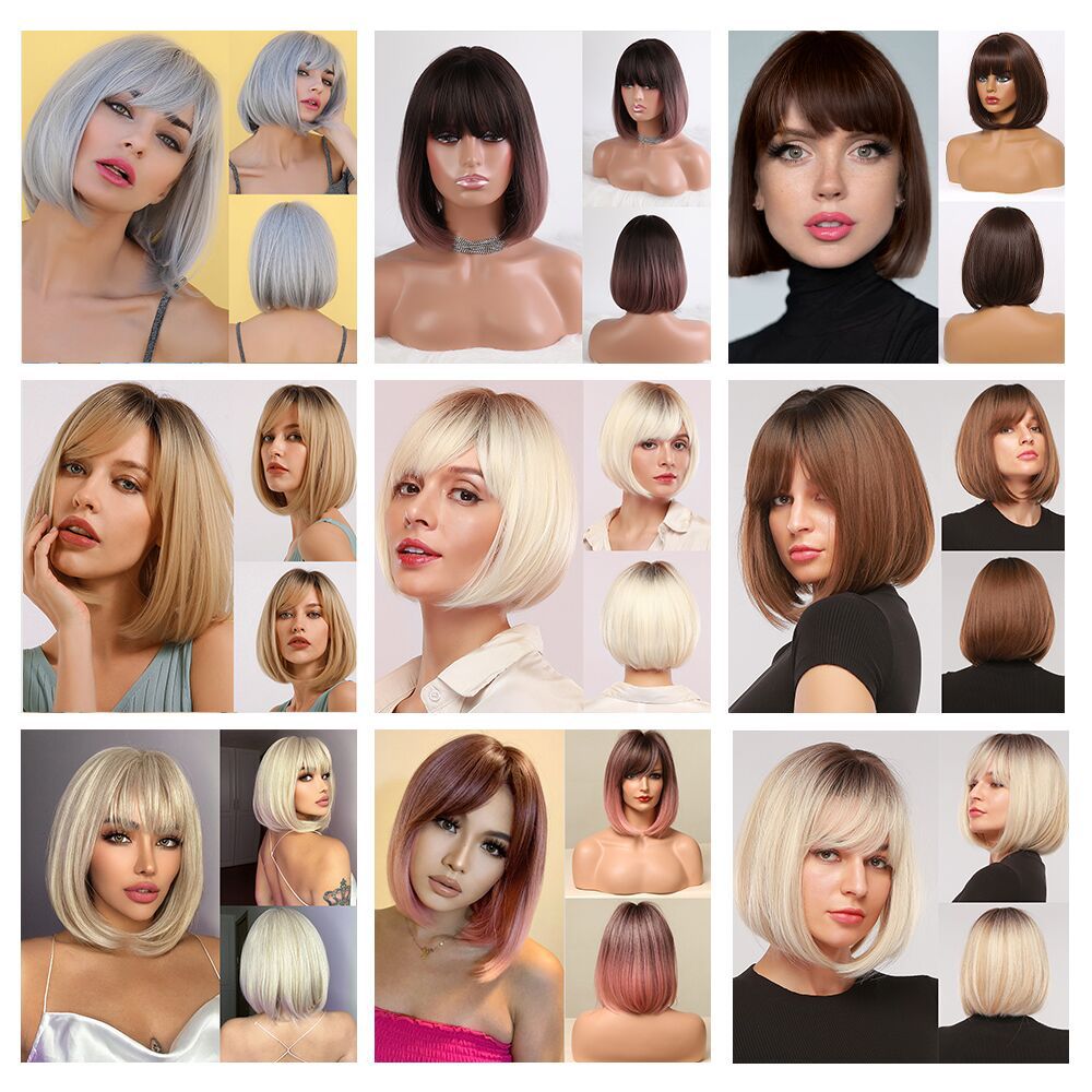 Women's Straight Bangs Gradually Varied Pink Short Wig Long Curls