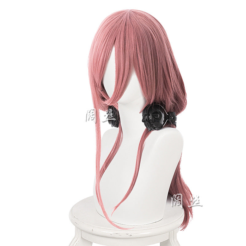 Wide Silk Flower Three-piece Taro Pink Long Other Wig