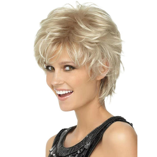 Women's Fashion Gradient Golden Side Bangs Partial Wig Short Straight Hair