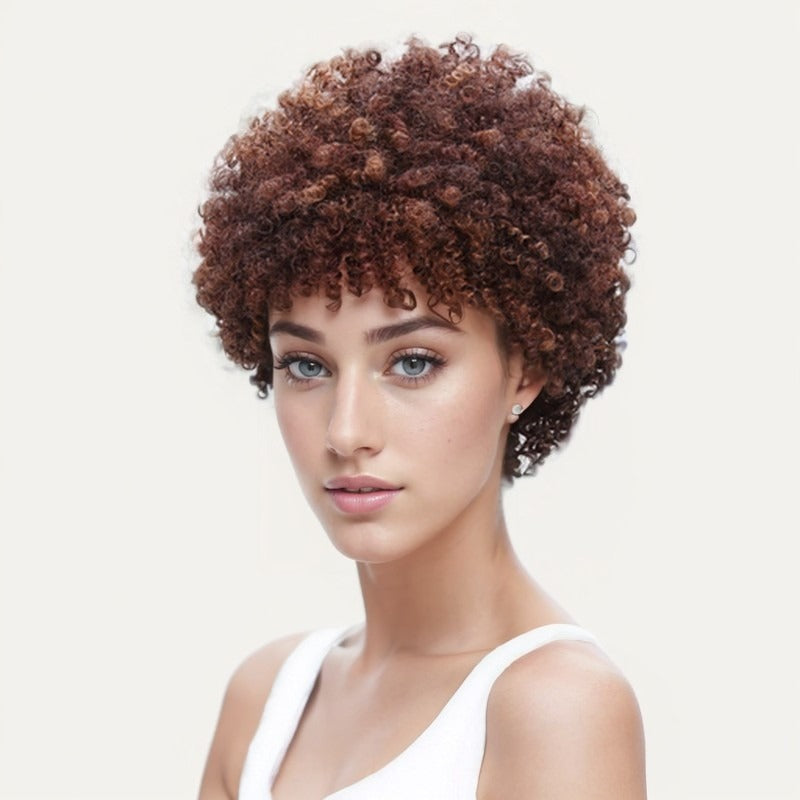 Women's African Small Fluffy Mixed Color Piece Of With Wig Short Curly Hair