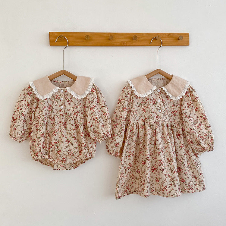 Children's Clothing Floral Romper Doll Collar Sisters Children's Dress
