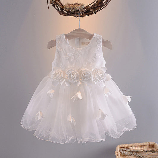 Children's Summer White Princess Puffy Sleeveless Vest Skirt Children's Dress