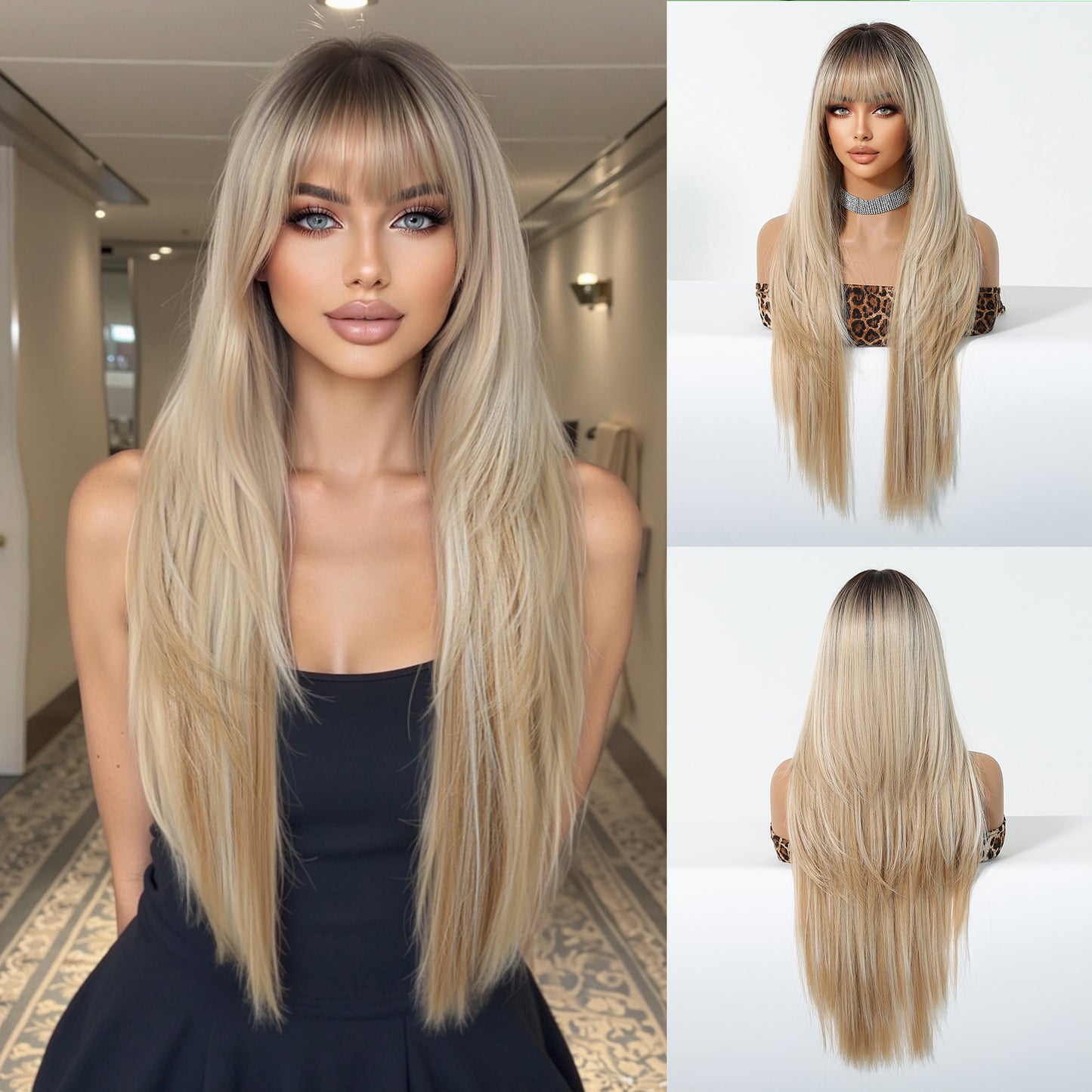Female Pure Desire Wind Air Bangs Black Brown Long Straight Wig