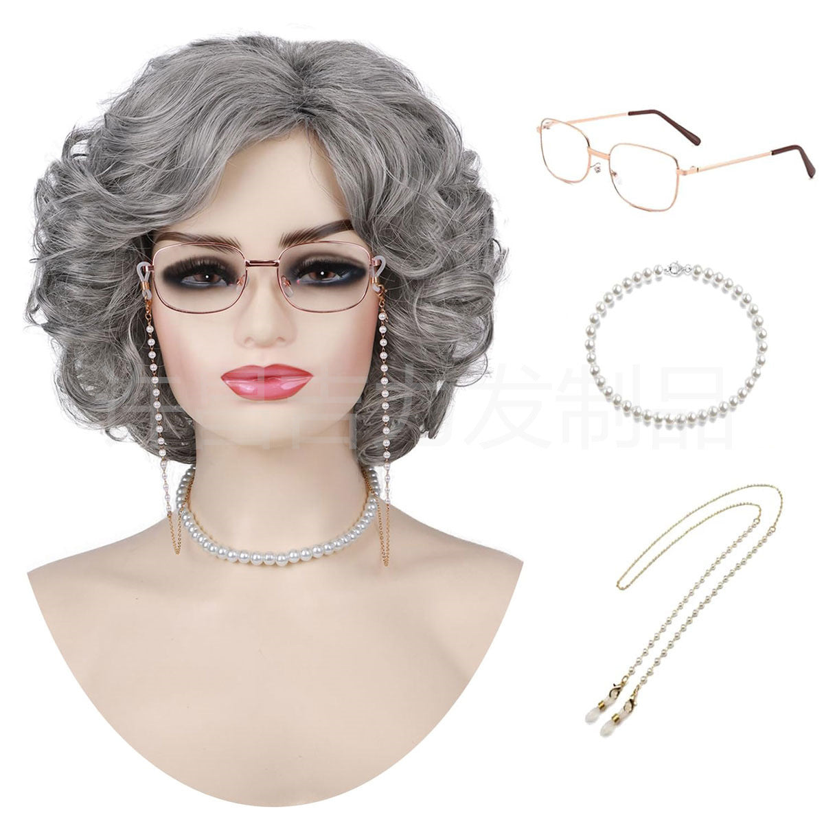 Halloween Gray Short Curly Hair Grandma Head Cos Wig