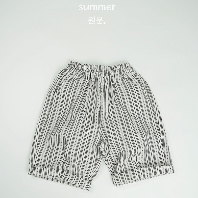 Children's Summer Korean Style Bermuda Shorts Boys Lightweight Striped Cropped Outer Children's Pants