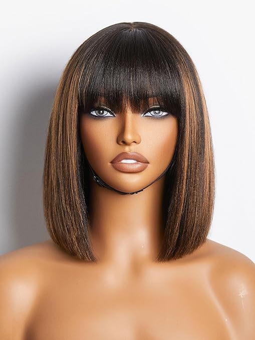 Women's Chemical Fiber Fringe Chestnut Brown Wave Head Wig Short Straight Hair