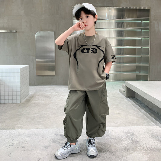 Children's Style Medium Large Sports Short-sleeved Trousers Children's Suit