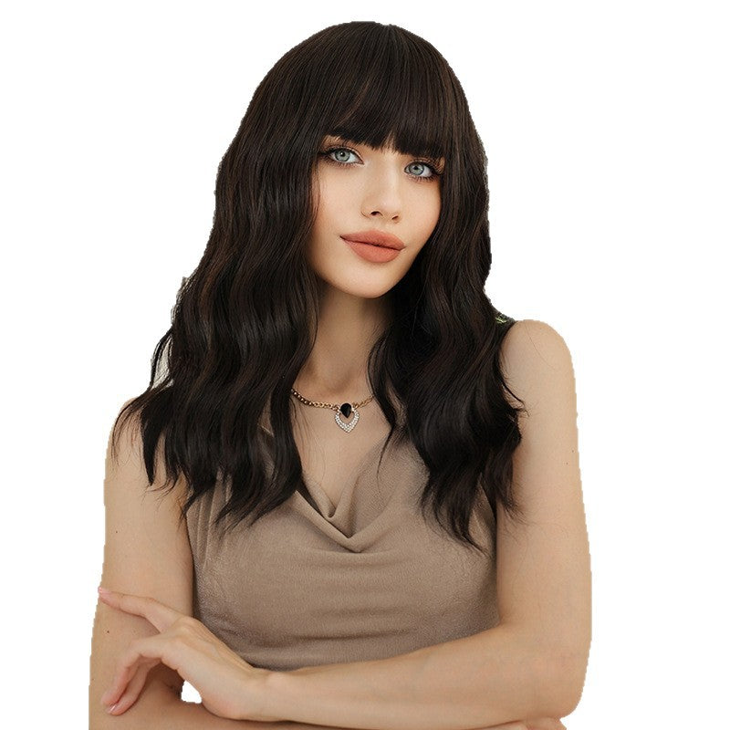 Small Straight Bangs Black Natural Fluffy Water Ripple Chemical Wig Long Curls