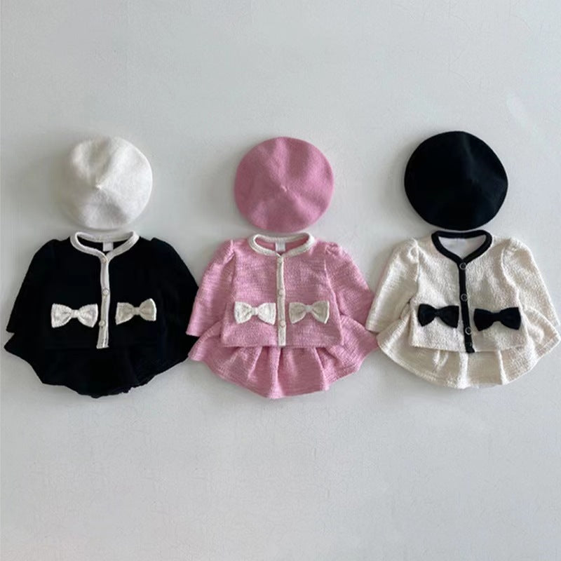 Version Of Style Bow Cardigan Skirt Lady Western Cute Children's Suit