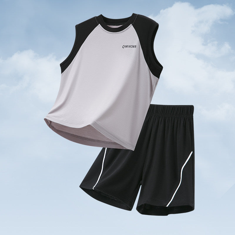 Men's & Children's Summer Thin Modal Sports Short-sleeved Shorts Children's Suit