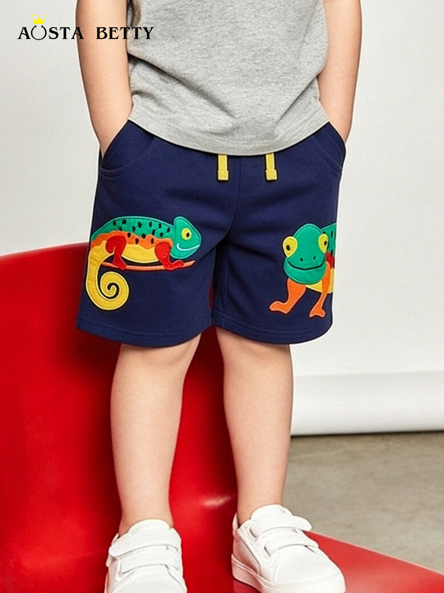 Children's Summer Shorts Creative Animal Embroidered Leisure Cropped Knitted Cotton Children's Pants