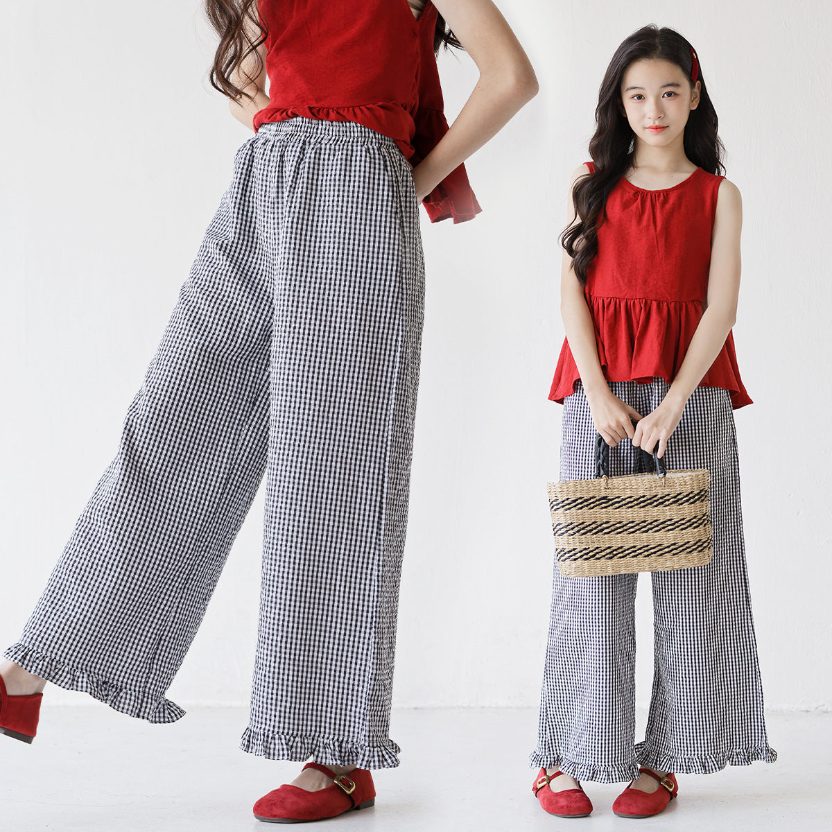 Style Plaid Trousers Red Doll Shirt Children's Suit