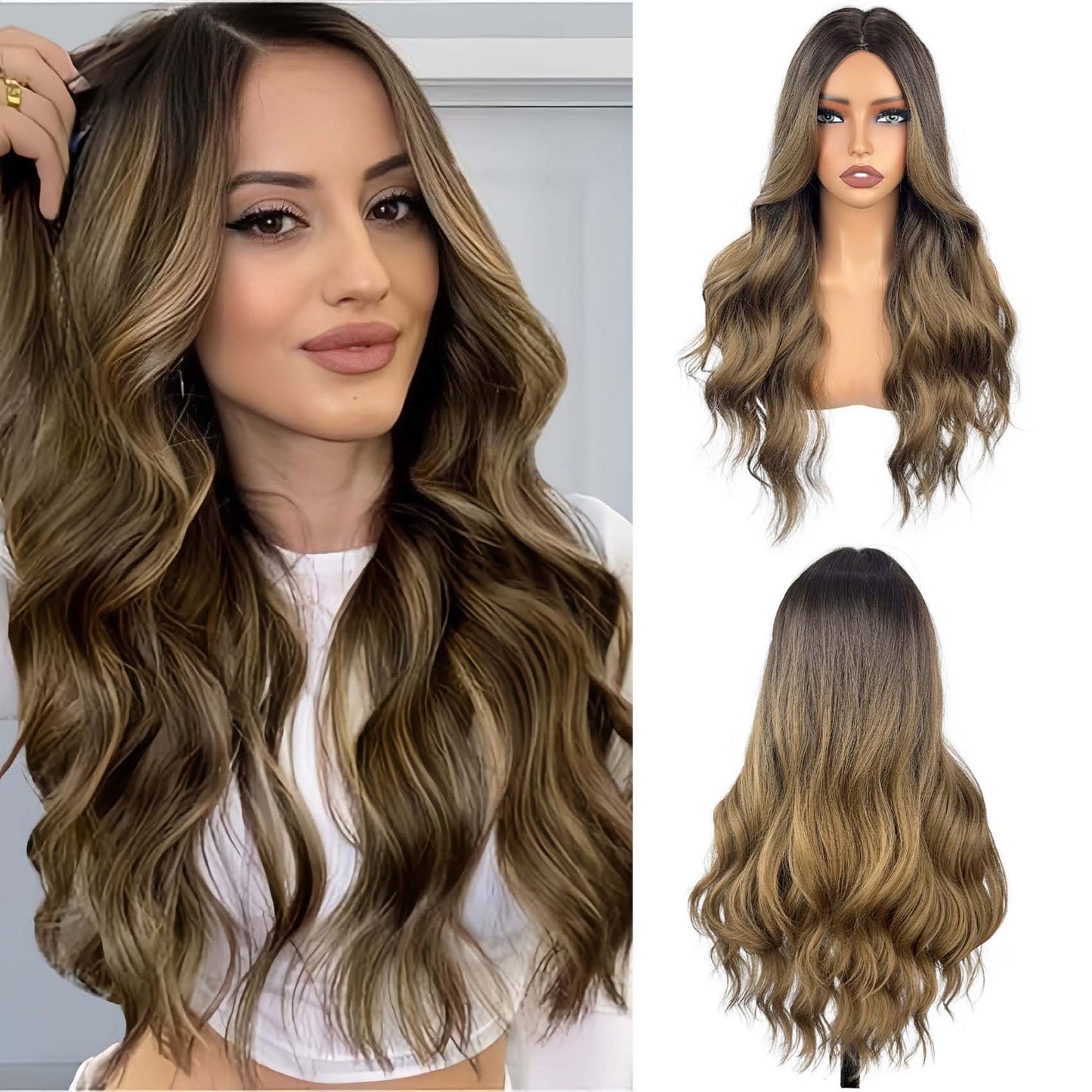 Fashion Fluffy Gradient Color Big Wave Curly Hair Synthetic Wig Long Curls
