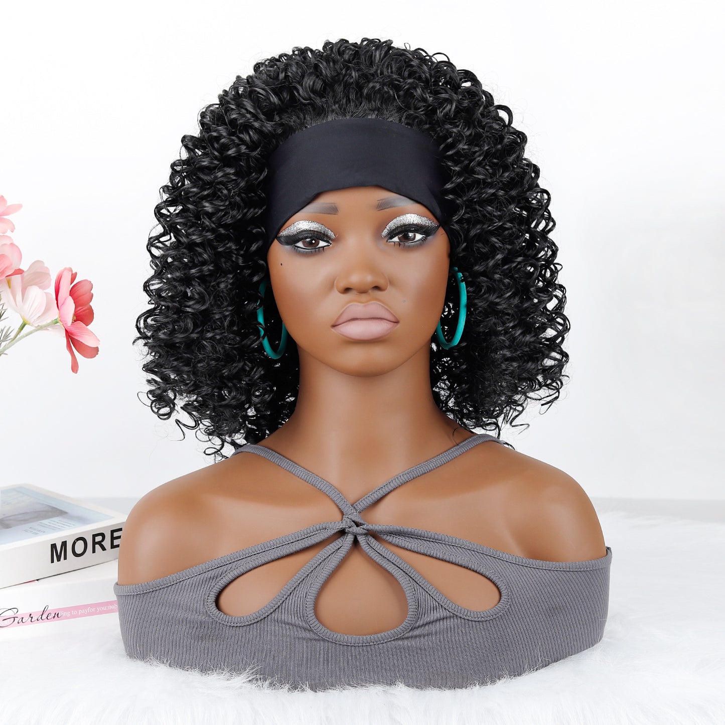 Graceful Ice Silk Band Headband Sheath Wig Short Curly Hair