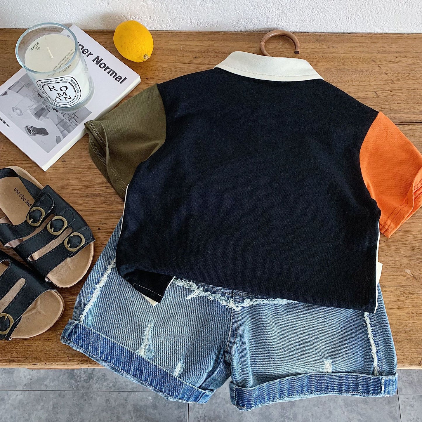 Children's Boy's Short-sleeved Summer Korean Style Contrast Color Shirt Children's T-shirt
