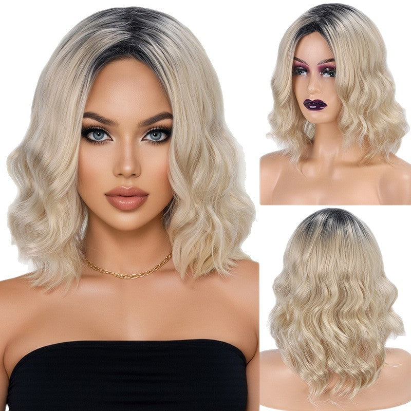 Fashion White Gold Color Head Dyed Wig Short Curly Hair