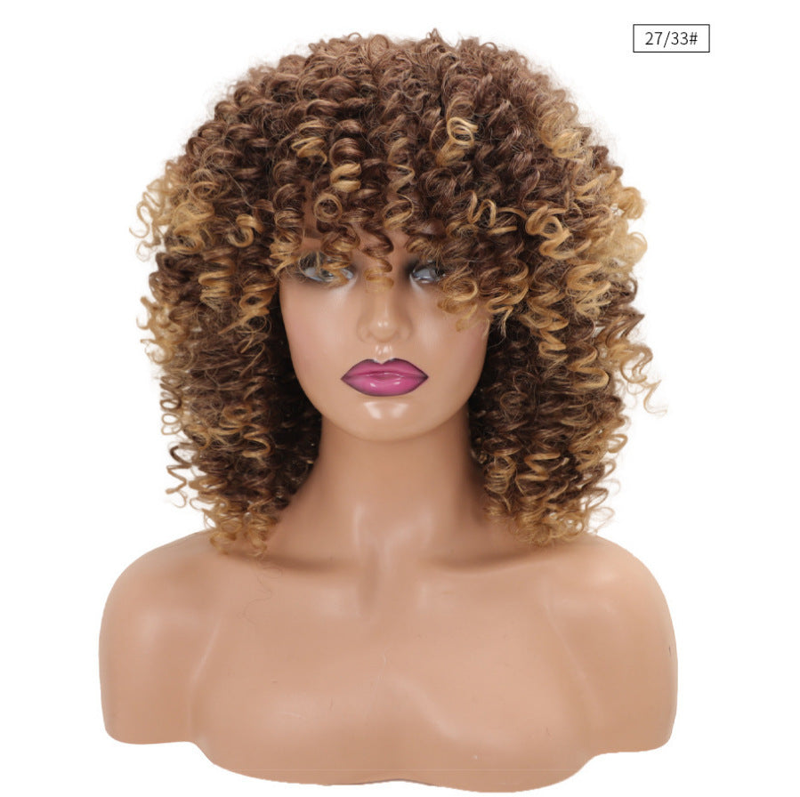 Women's African Afro Wigs With Small Headgear Black Wig Short Curly Hair