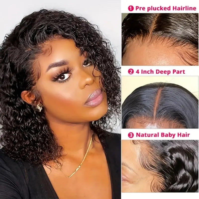 Women's Small Lace Head Natural Black Medium Chemical Fiber Cover Wig Short Curly Hair
