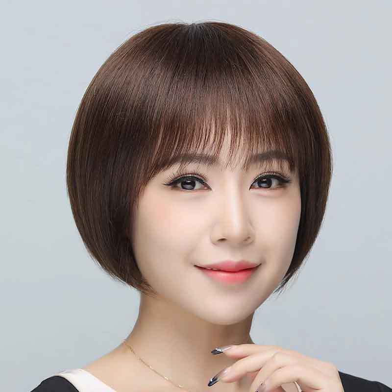 Full Human Female Short Mother Sheath Real Hair Wig