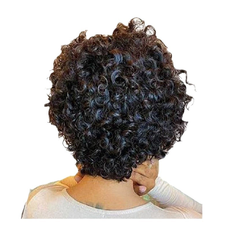 Women's African Black Small Head Cover Fiber Wig Short Curly Hair