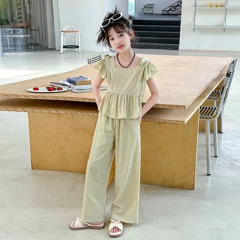 Children's Summer Pants Casual Flying Sleeves Top Drape Children's Suit