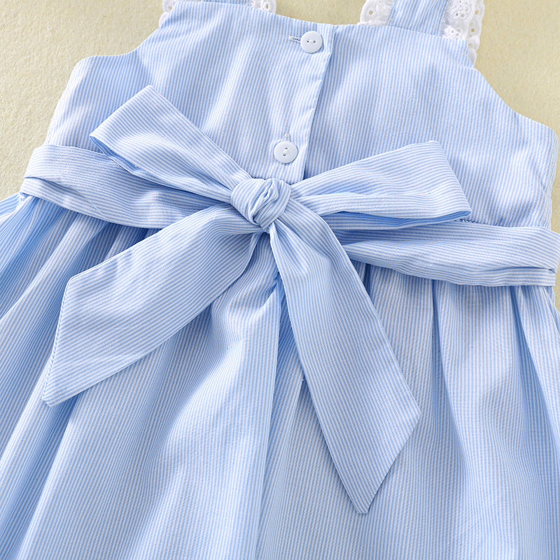 Princess Cute Cartoon Embroidery Ice Cream Smocking Blue Children's Dress